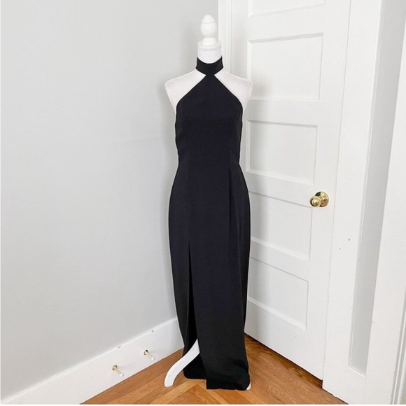 Amanda Uprichard Queen Gown Black Halter Long High Slit - Picture 8 of 11